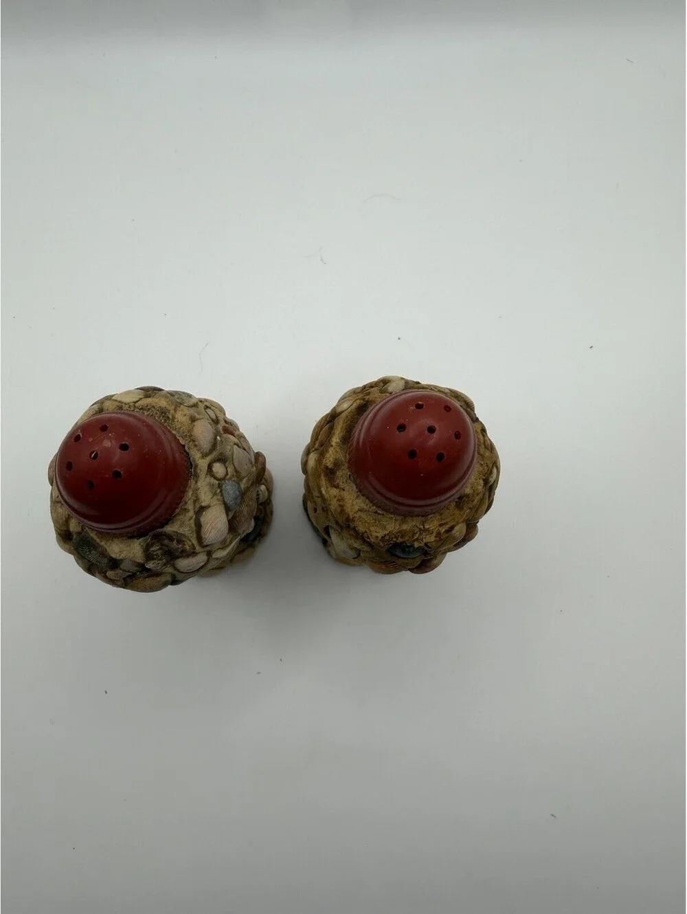 Vintage Florida Seashell Covered Glass Salt & Pepper Shakers Beach Retro